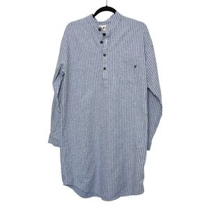 Lee Valley Ireland Men's M Flannel Nightshirt Blarney Stone Blue/White Stripe